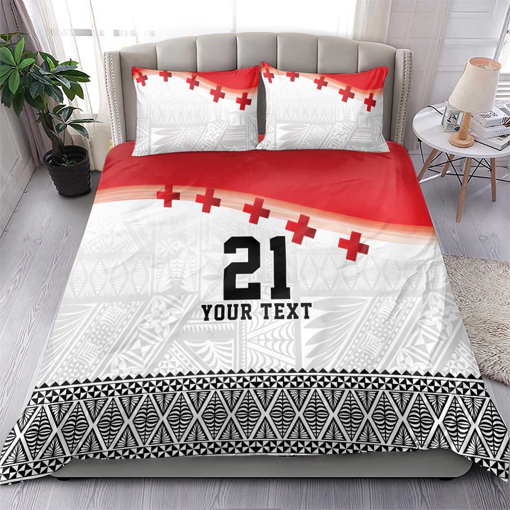 Ikale Tahi Pacific Tonga Rugby Custom Bedding Set Tongan Ngatu with Flag Pattern