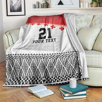 Ikale Tahi Pacific Tonga Rugby Custom Blanket Tongan Ngatu with Flag Pattern