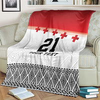 Ikale Tahi Pacific Tonga Rugby Custom Blanket Tongan Ngatu with Flag Pattern