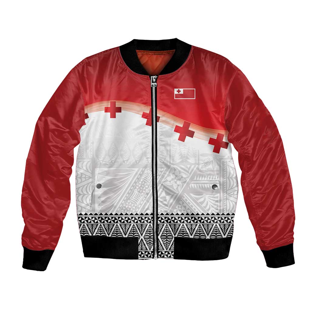 Ikale Tahi Pacific Tonga Rugby Custom Bomber Jacket Tongan Ngatu with Flag Pattern