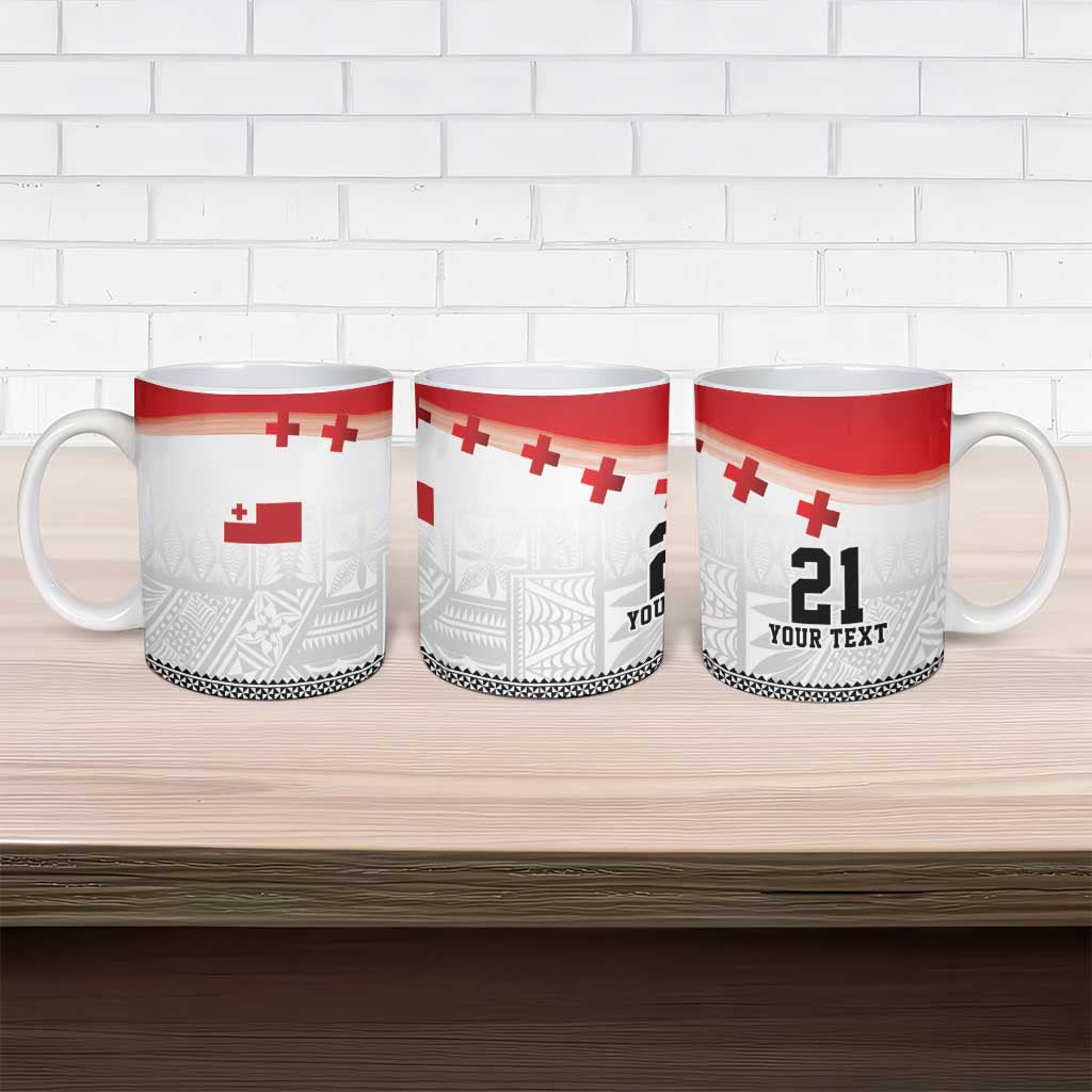 Ikale Tahi Pacific Tonga Rugby Custom Ceramic Mug Tongan Ngatu with Flag Pattern - Polynesian Pride