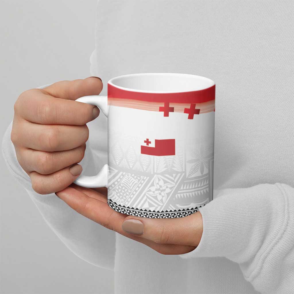 Ikale Tahi Pacific Tonga Rugby Custom Ceramic Mug Tongan Ngatu with Flag Pattern - Polynesian Pride