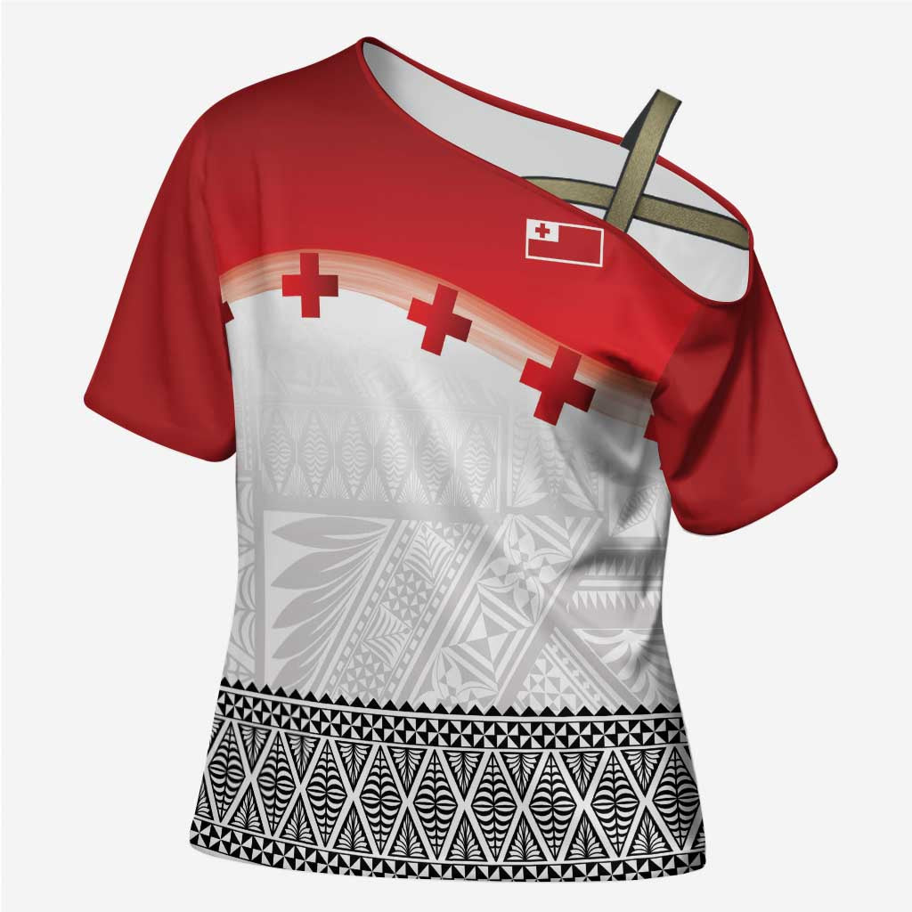Ikale Tahi Pacific Tonga Rugby Custom Cross Shoulder Shirt Tongan Ngatu with Flag Pattern - Polynesian Pride
