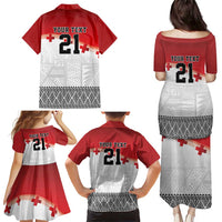 Ikale Tahi Pacific Tonga Rugby Custom Family Matching Puletasi and Hawaiian Shirt Tongan Ngatu with Flag Pattern