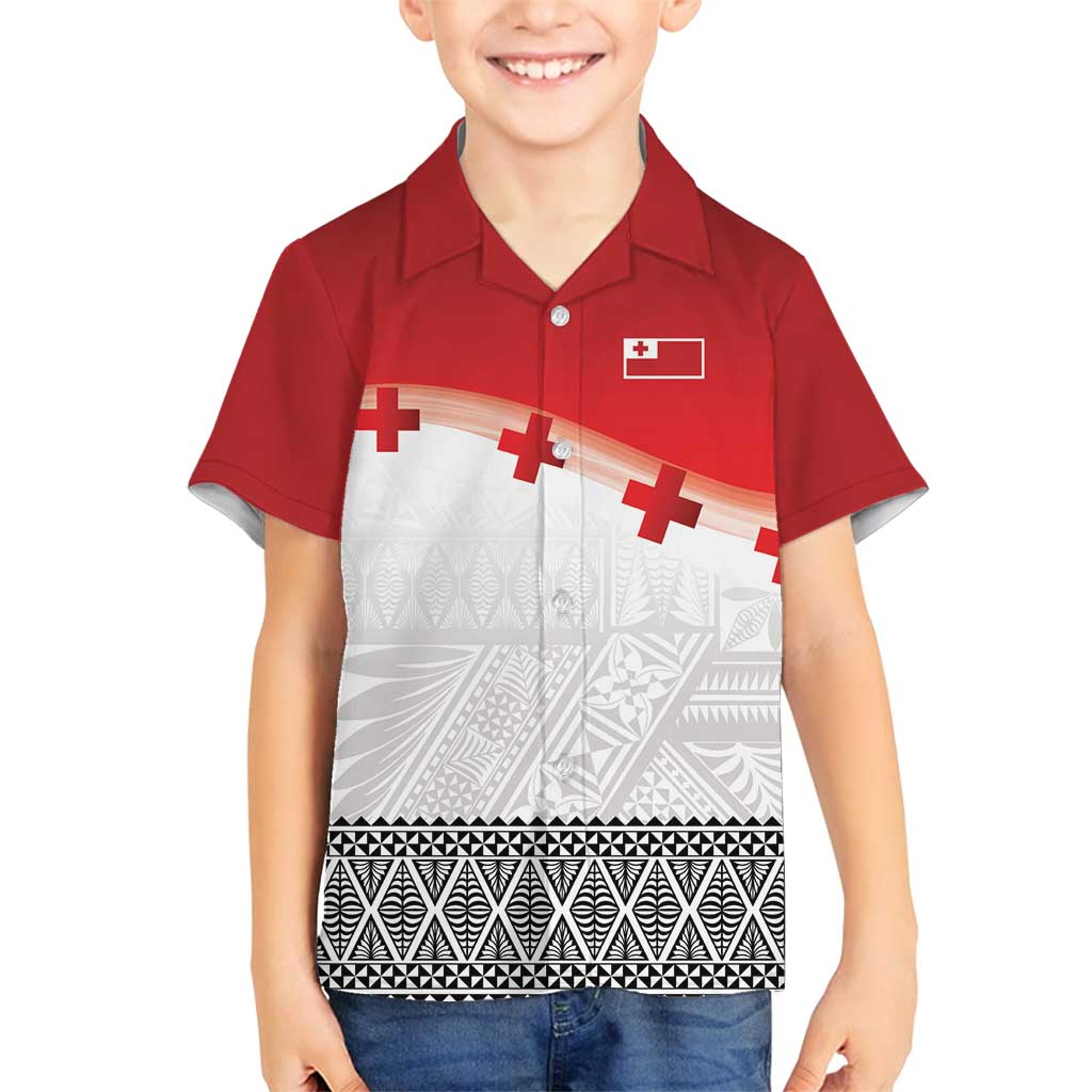 Ikale Tahi Pacific Tonga Rugby Custom Family Matching Puletasi and Hawaiian Shirt Tongan Ngatu with Flag Pattern