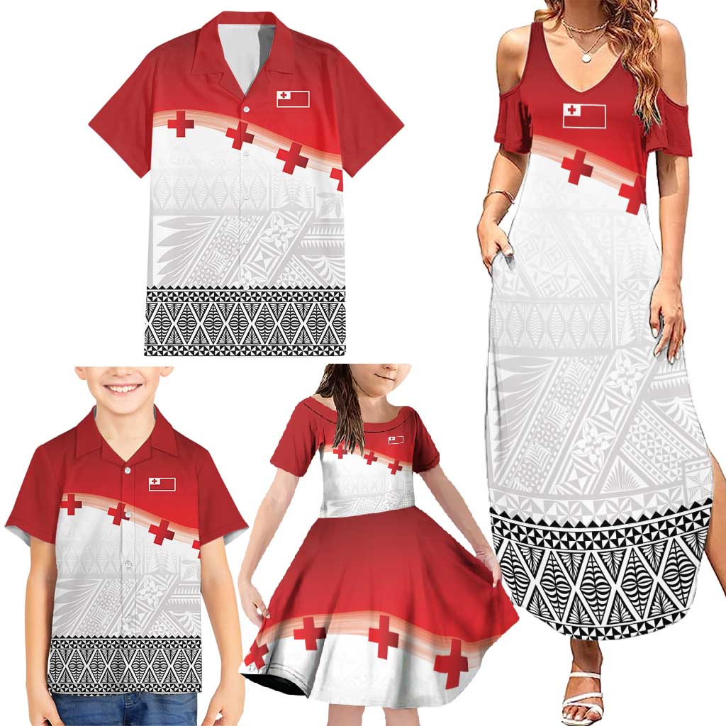 Ikale Tahi Pacific Tonga Rugby Custom Family Matching Summer Maxi Dress and Hawaiian Shirt Tongan Ngatu with Flag Pattern