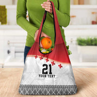 Ikale Tahi Pacific Tonga Rugby Custom Grocery Bag Tongan Ngatu with Flag Pattern