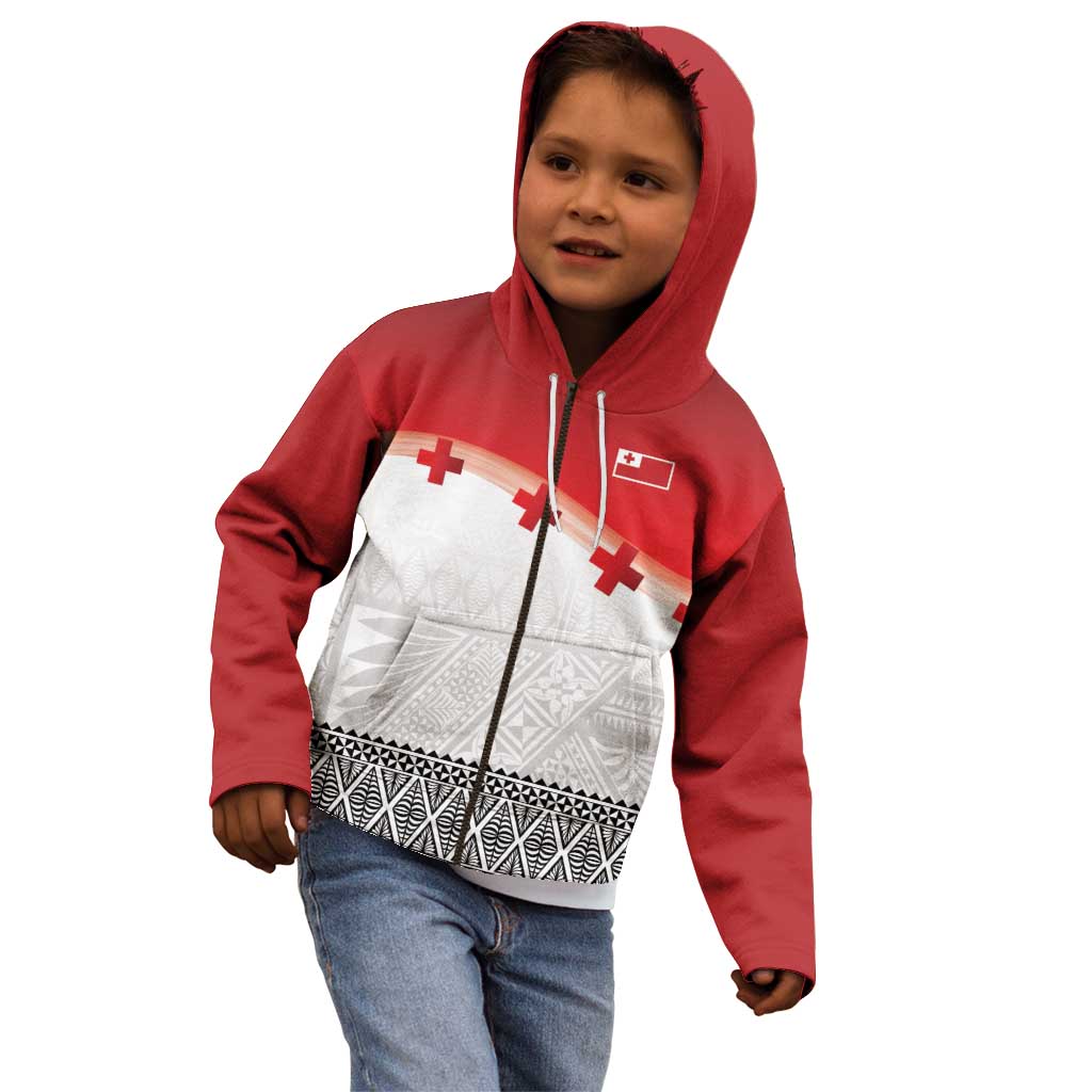 Ikale Tahi Pacific Tonga Rugby Custom Kid Hoodie Tongan Ngatu with Flag Pattern
