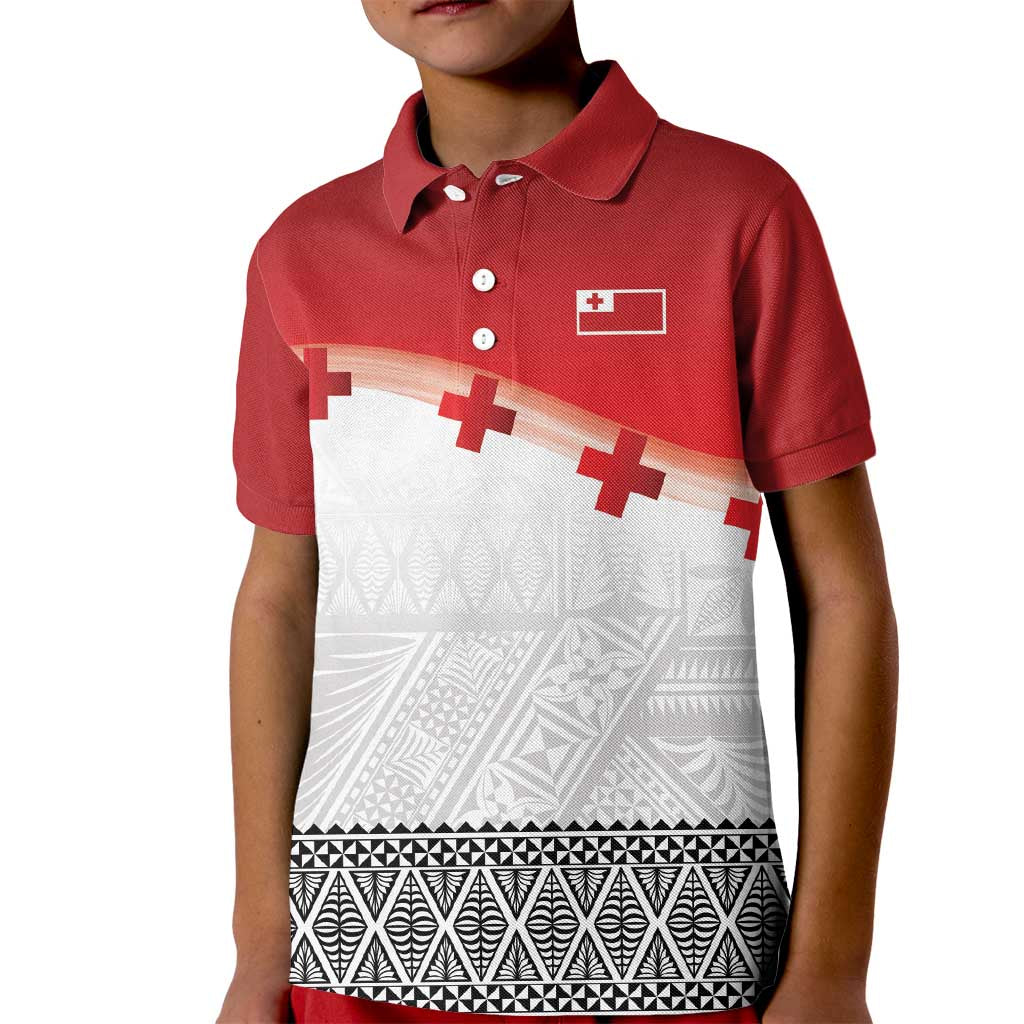 Ikale Tahi Pacific Tonga Rugby Custom Kid Polo Shirt Tongan Ngatu with Flag Pattern