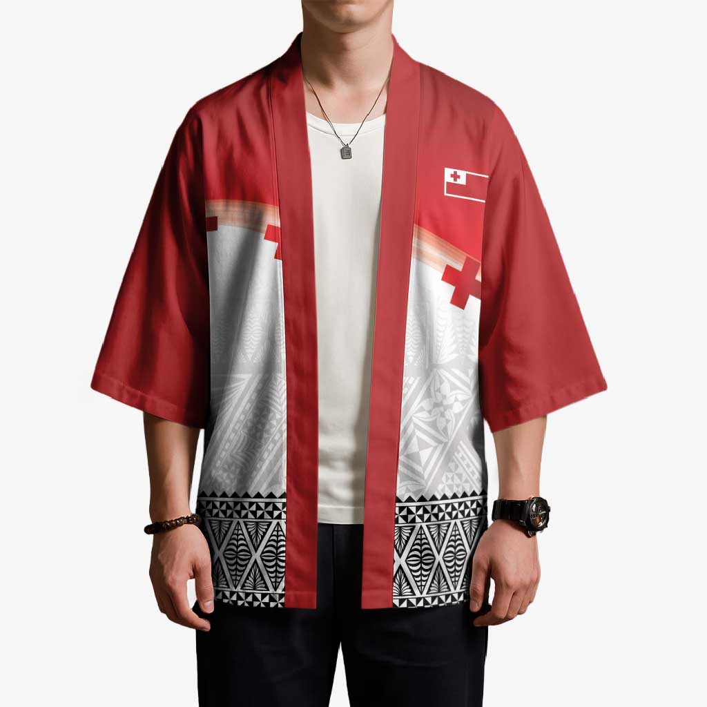 Ikale Tahi Pacific Tonga Rugby Custom Kimono Tongan Ngatu with Flag Pattern - Polynesian Pride