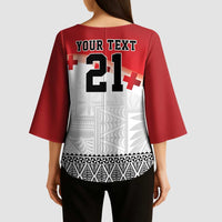 Ikale Tahi Pacific Tonga Rugby Custom Kimono Sleeve Blouse Tongan Ngatu with Flag Pattern - Polynesian Pride