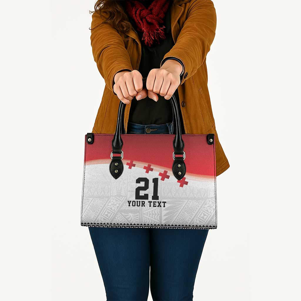 Ikale Tahi Pacific Tonga Rugby Custom Leather Bag Tongan Ngatu with Flag Pattern - Polynesian Pride