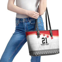 Ikale Tahi Pacific Tonga Rugby Custom Leather Tote Bag Tongan Ngatu with Flag Pattern