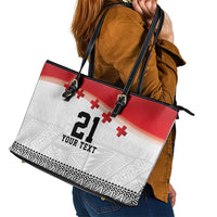 Ikale Tahi Pacific Tonga Rugby Custom Leather Tote Bag Tongan Ngatu with Flag Pattern