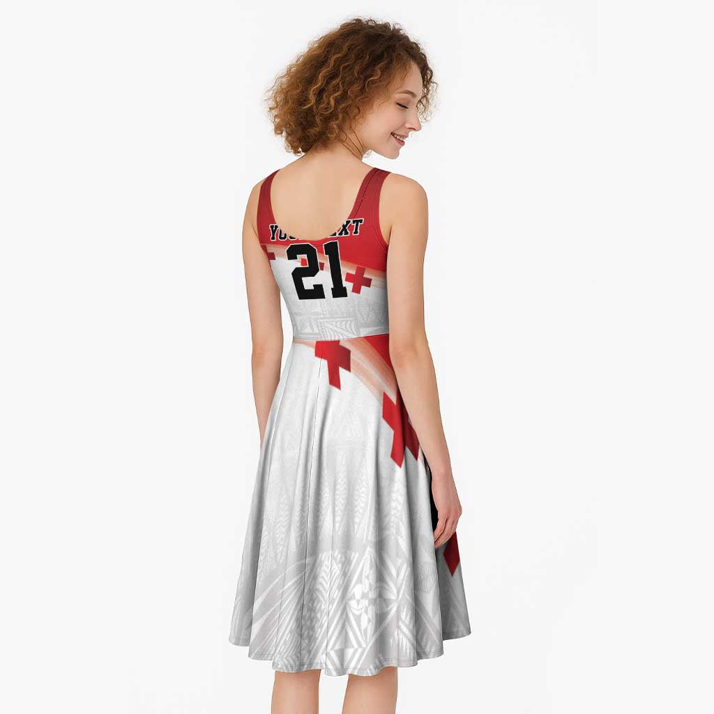 Ikale Tahi Pacific Tonga Rugby Custom Midi Dress Tongan Ngatu with Flag Pattern - Polynesian Pride