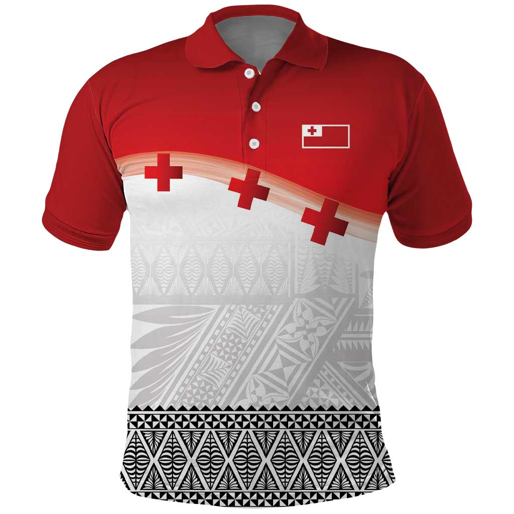 Ikale Tahi Pacific Tonga Rugby Custom Polo Shirt Tongan Ngatu with Flag Pattern LT9 Red - Polynesian Pride
