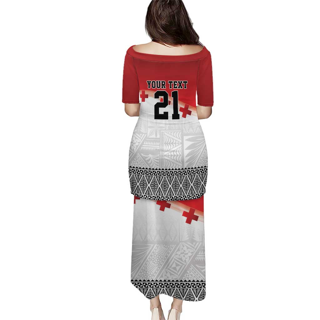 Ikale Tahi Pacific Tonga Rugby Custom Puletasi Tongan Ngatu with Flag Pattern