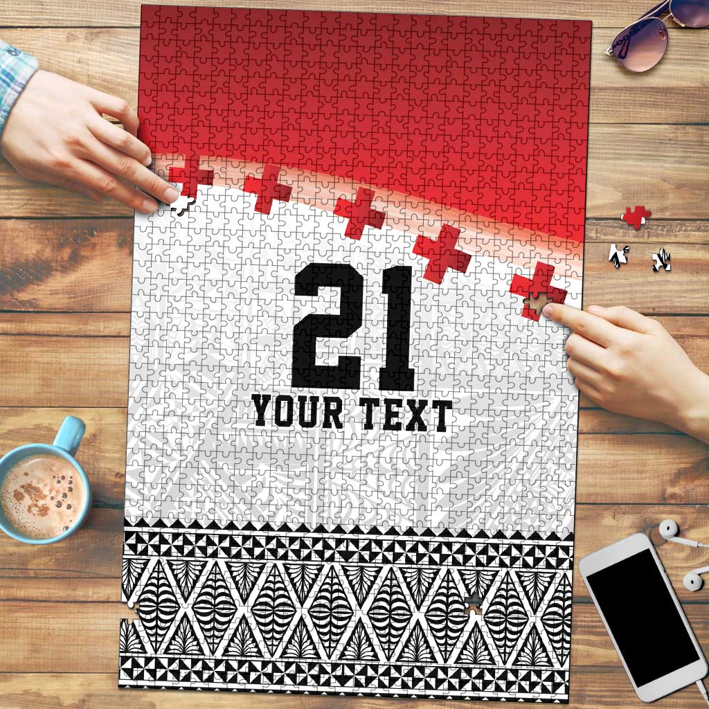 Ikale Tahi Pacific Tonga Rugby Custom Puzzle Tongan Ngatu with Flag Pattern - Polynesian Pride