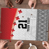 Ikale Tahi Pacific Tonga Rugby Custom Puzzle Tongan Ngatu with Flag Pattern - Polynesian Pride