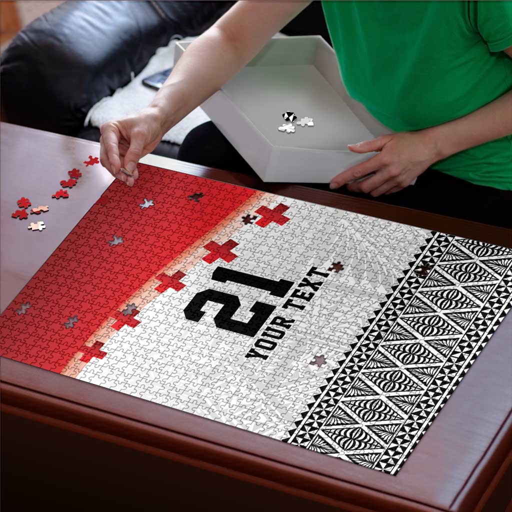 Ikale Tahi Pacific Tonga Rugby Custom Puzzle Tongan Ngatu with Flag Pattern - Polynesian Pride