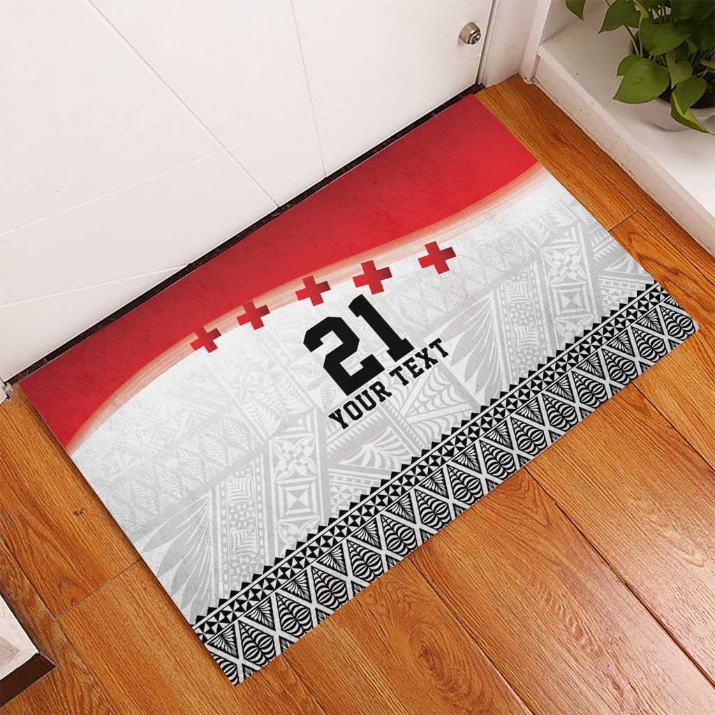 Ikale Tahi Pacific Tonga Rugby Custom Rubber Doormat Tongan Ngatu with Flag Pattern