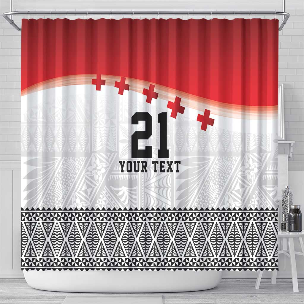 Ikale Tahi Pacific Tonga Rugby Custom Shower Curtain Tongan Ngatu with Flag Pattern