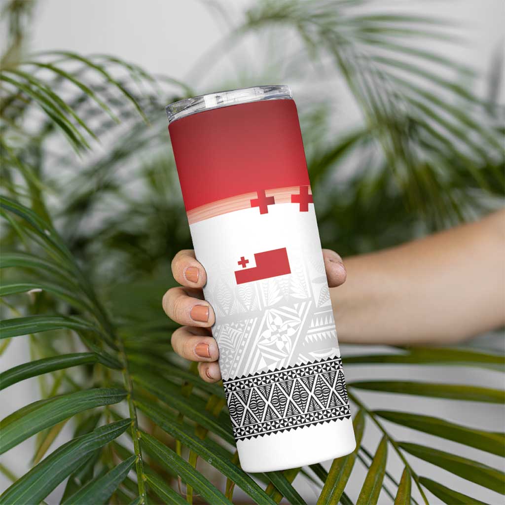 Ikale Tahi Pacific Tonga Rugby Custom Skinny Tumbler Tongan Ngatu with Flag Pattern