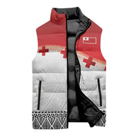 Ikale Tahi Pacific Tonga Rugby Custom Sleeveless Puffer Jacket Tongan Ngatu with Flag Pattern - Polynesian Pride