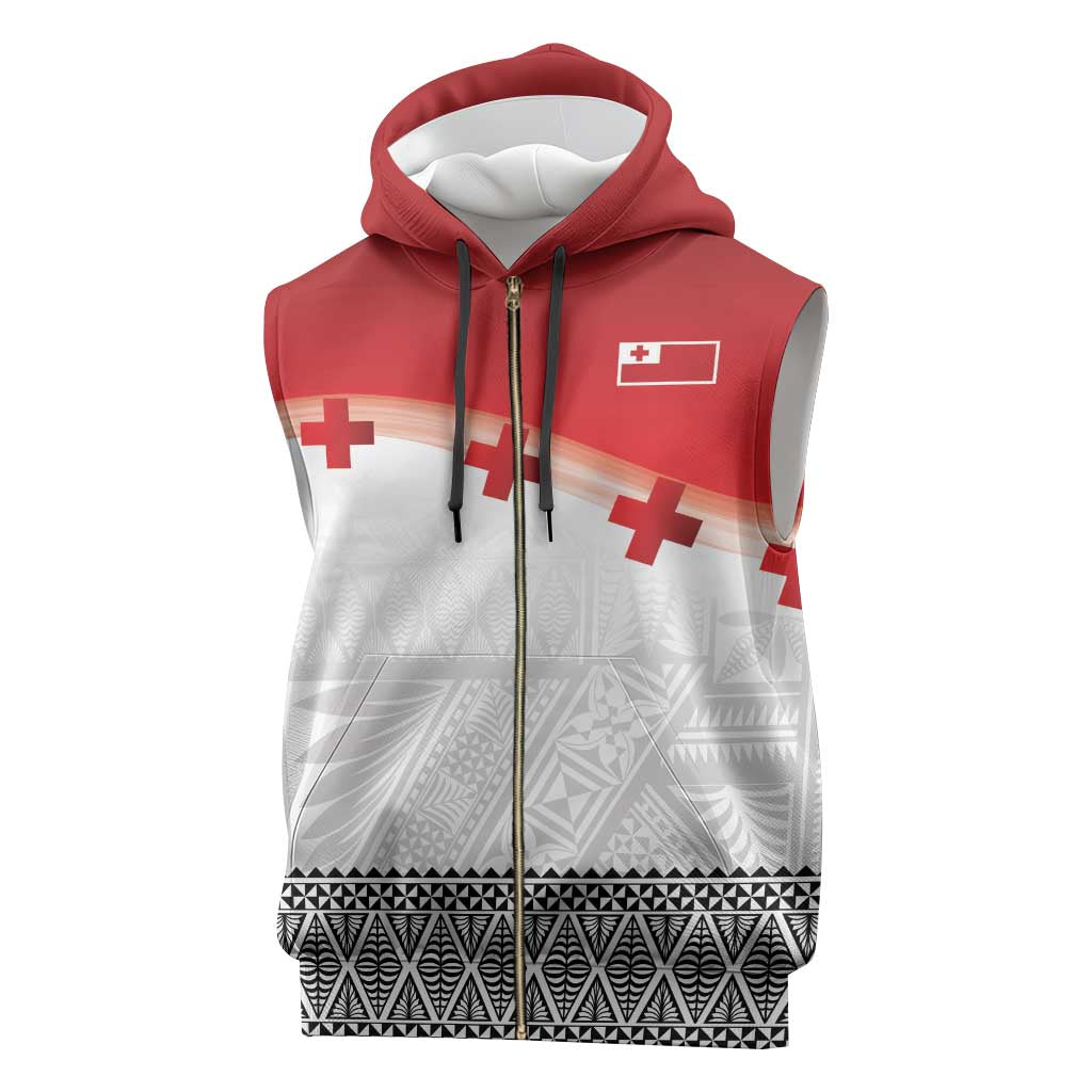 Ikale Tahi Pacific Tonga Rugby Custom Sleeveless Zip Hoodie Tongan Ngatu with Flag Pattern - Polynesian Pride