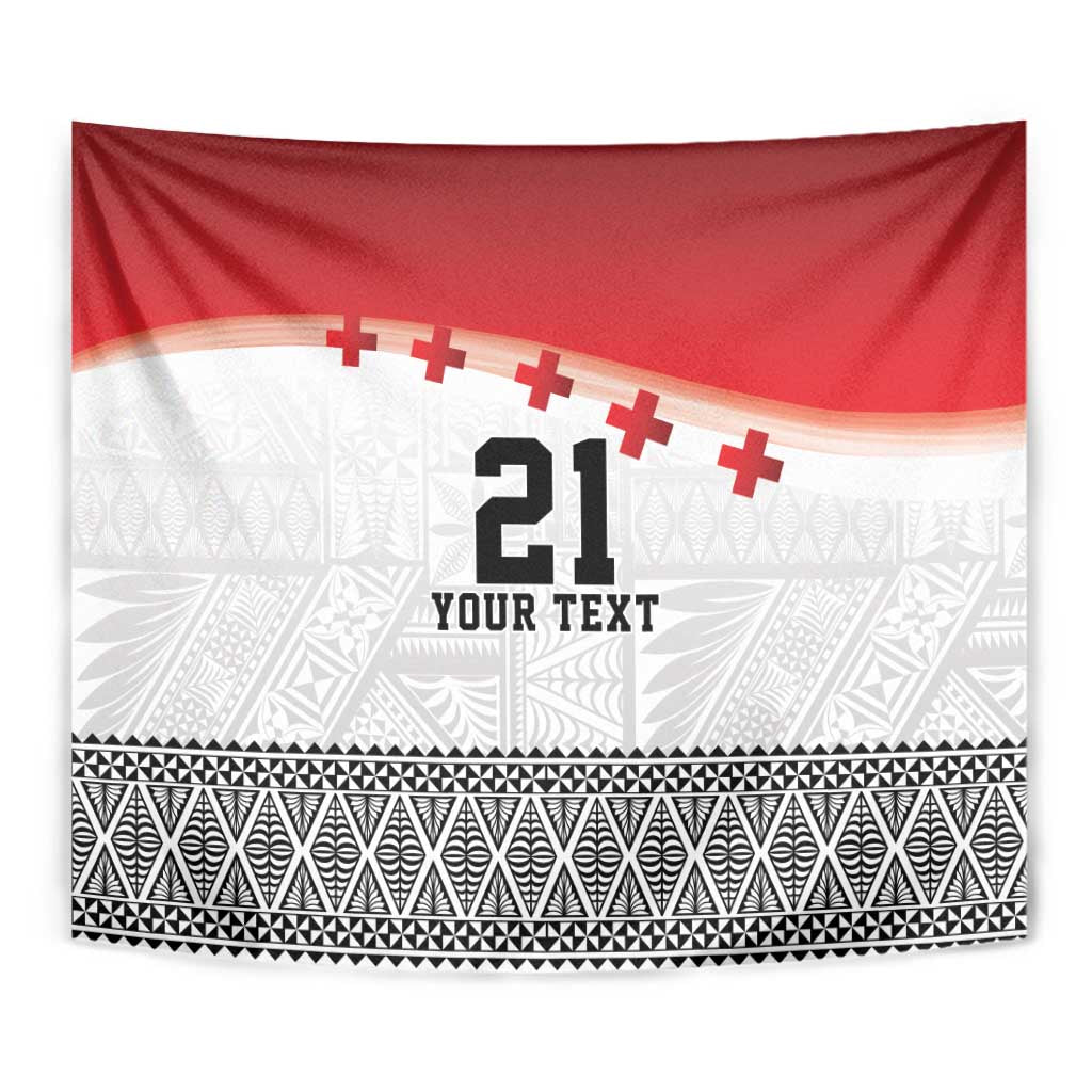 Ikale Tahi Pacific Tonga Rugby Custom Tapestry Tongan Ngatu with Flag Pattern