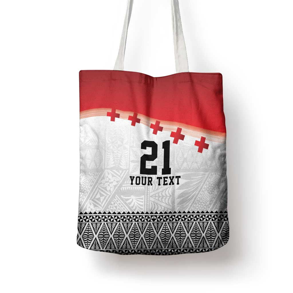 Ikale Tahi Pacific Tonga Rugby Custom Tote Bag Tongan Ngatu with Flag Pattern - Polynesian Pride