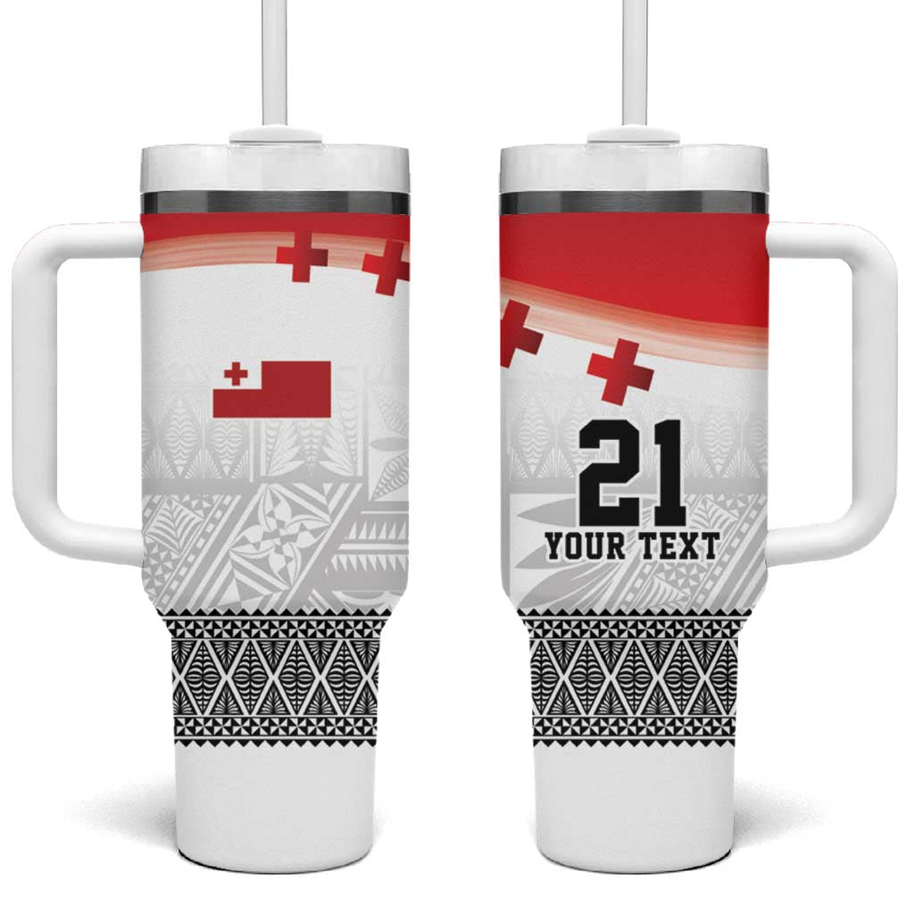 Ikale Tahi Pacific Tonga Rugby Custom Tumbler With Handle Tongan Ngatu with Flag Pattern
