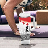 Ikale Tahi Pacific Tonga Rugby Custom Tumbler With Handle Tongan Ngatu with Flag Pattern