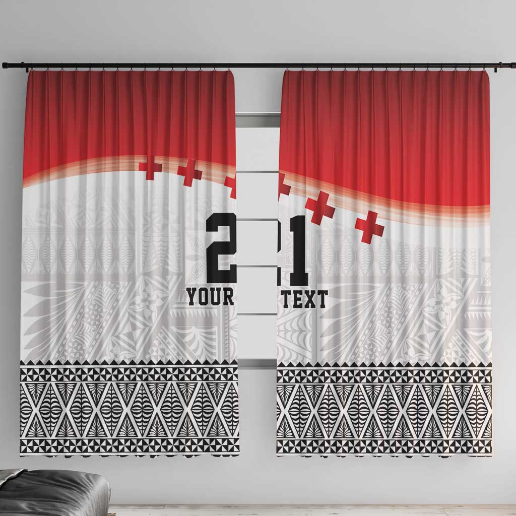Ikale Tahi Pacific Tonga Rugby Custom Window Curtain Tongan Ngatu with Flag Pattern LT9 With Hooks Red - Polynesian Pride