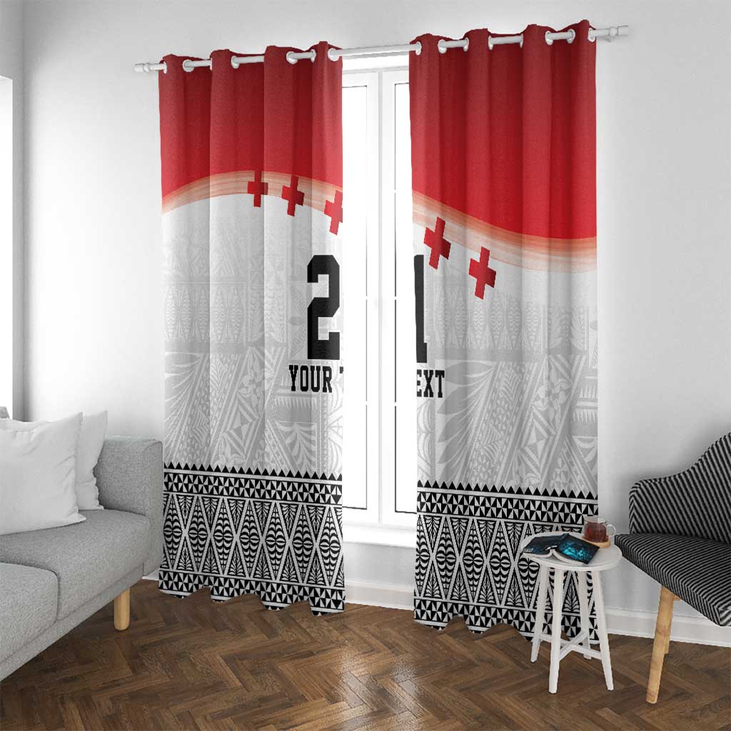 Ikale Tahi Pacific Tonga Rugby Custom Window Curtain Tongan Ngatu with Flag Pattern LT9 With Grommets Red - Polynesian Pride