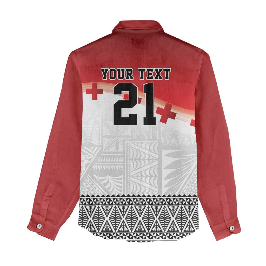 Ikale Tahi Pacific Tonga Rugby Custom Women Casual Shirt Tongan Ngatu with Flag Pattern