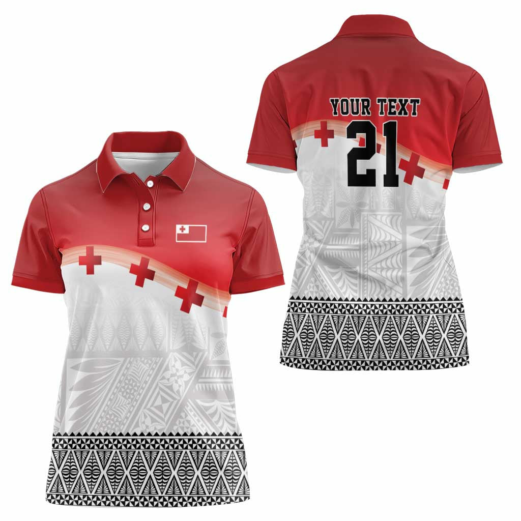 Ikale Tahi Pacific Tonga Rugby Custom Women Polo Shirt Tongan Ngatu with Flag Pattern