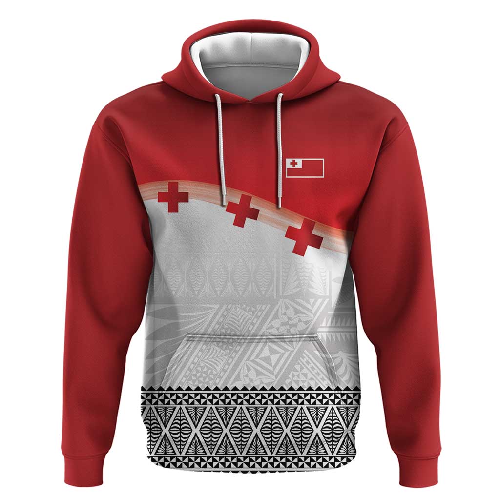 Ikale Tahi Pacific Tonga Rugby Custom Zip Hoodie Tongan Ngatu with Flag Pattern LT9 Pullover Hoodie Red - Polynesian Pride