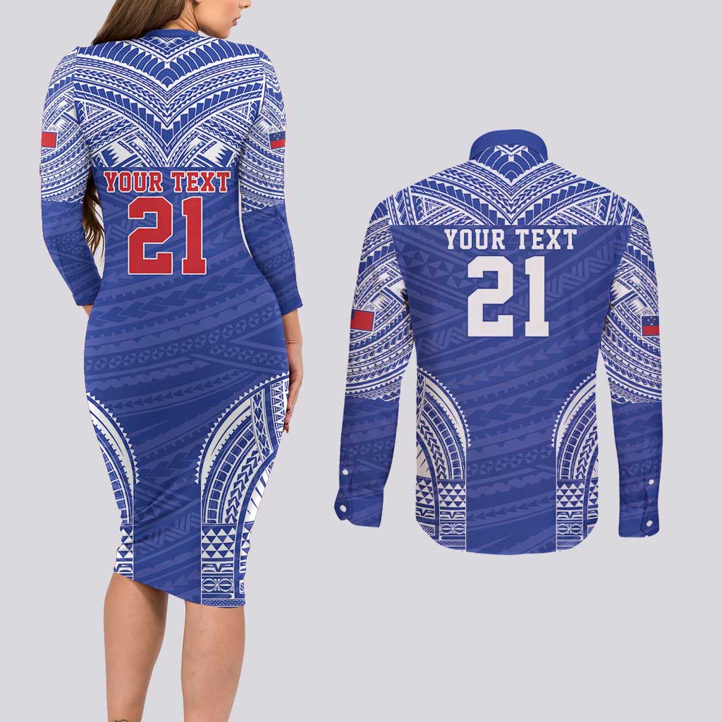 Manu Samoa Pacific Samoa Rugby Custom Couples Matching Long Sleeve Bodycon Dress and Long Sleeve Button Shirt Polynesian Pattern