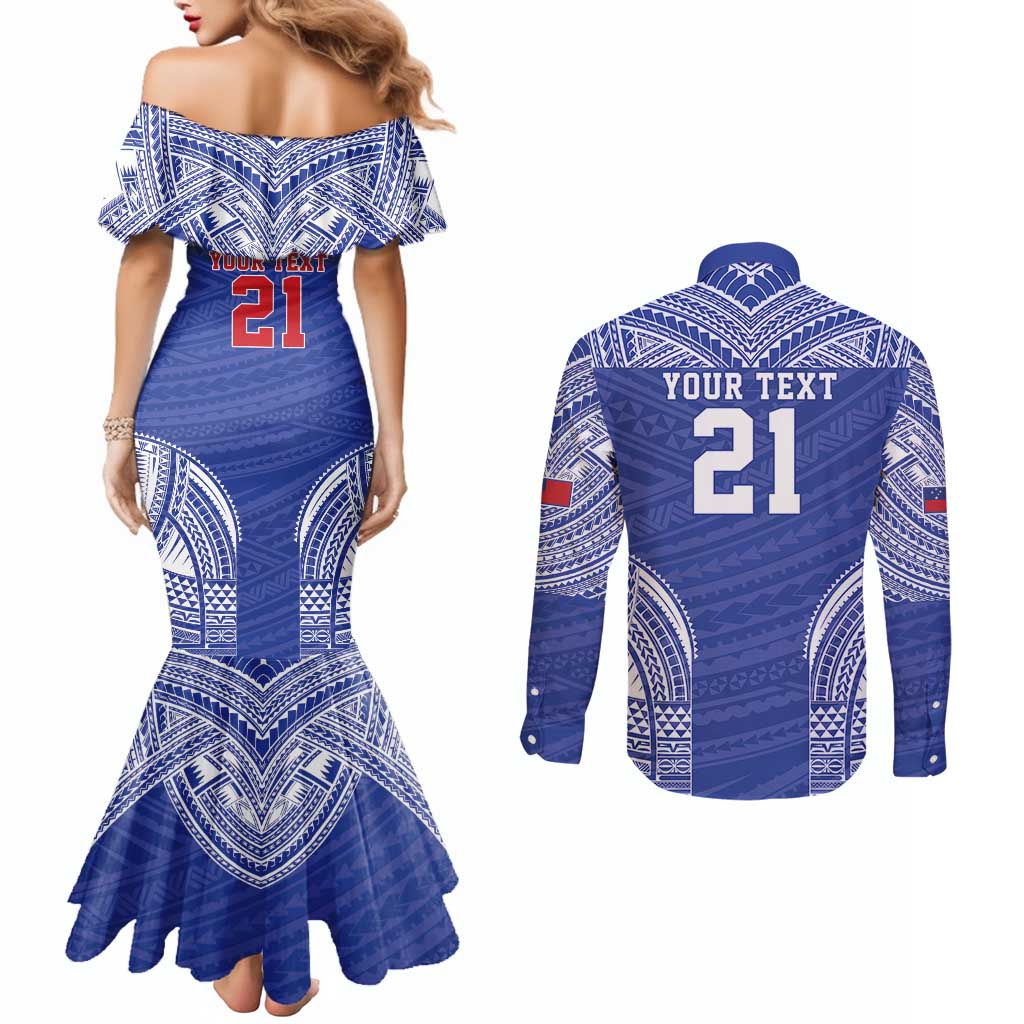 Manu Samoa Pacific Samoa Rugby Custom Couples Matching Mermaid Dress and Long Sleeve Button Shirt Polynesian Pattern