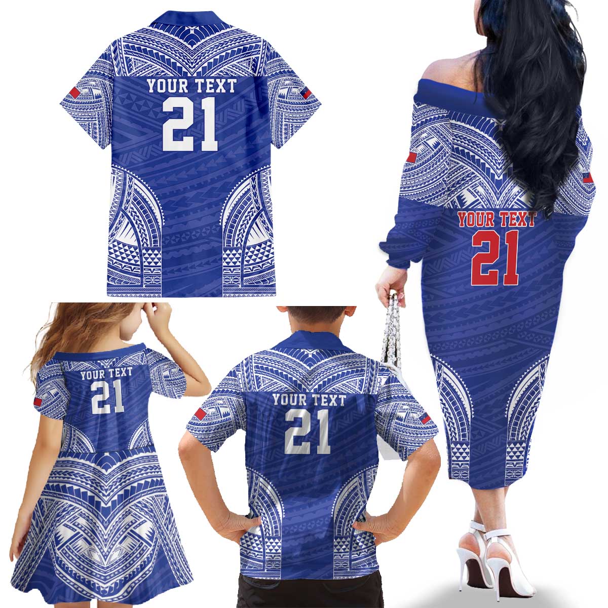 Manu Samoa Pacific Samoa Rugby Custom Family Matching Off The Shoulder Long Sleeve Dress and Hawaiian Shirt Polynesian Pattern