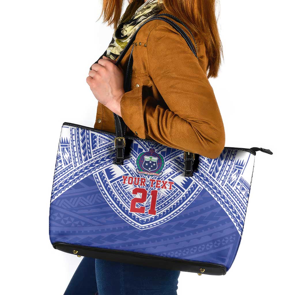 Manu Samoa Pacific Samoa Rugby Custom Leather Tote Bag Polynesian Pattern