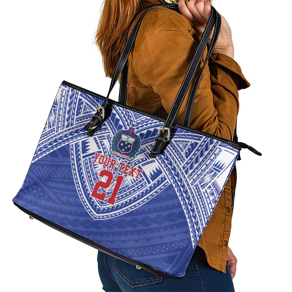 Manu Samoa Pacific Samoa Rugby Custom Leather Tote Bag Polynesian Pattern