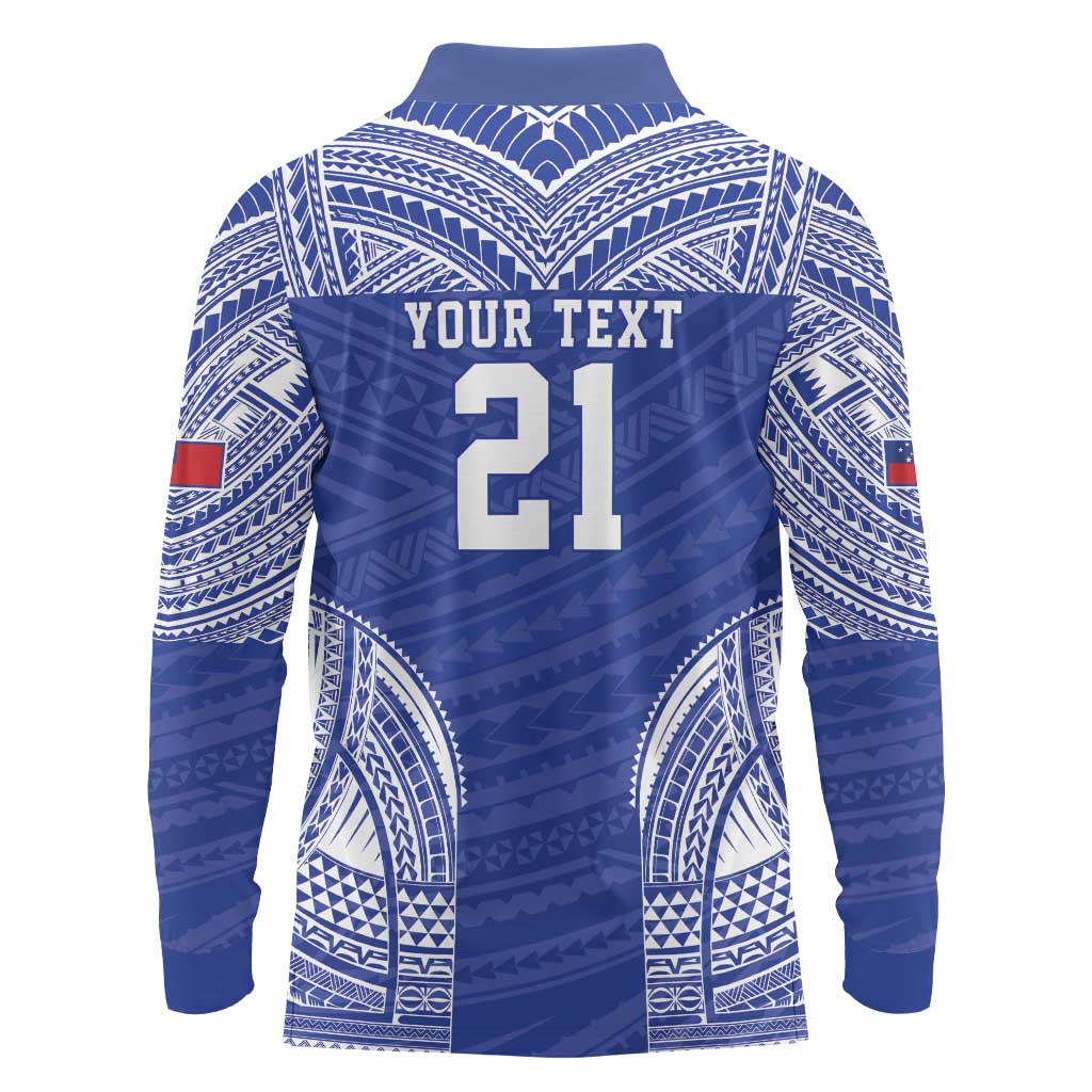 Manu Samoa Pacific Samoa Rugby Custom Long Sleeve Polo Shirt Polynesian Pattern