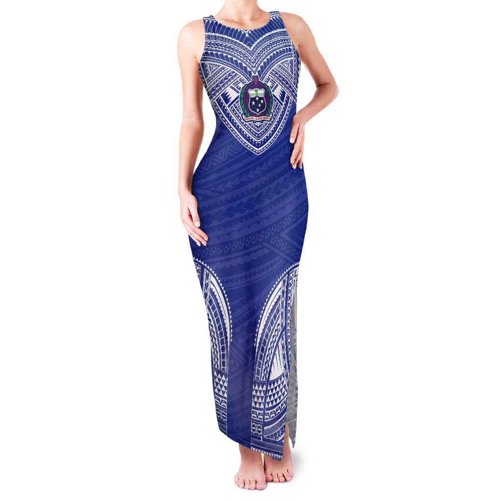 Manu Samoa Pacific Samoa Rugby Custom Tank Maxi Dress Polynesian Pattern LT9 Women Blue - Polynesian Pride