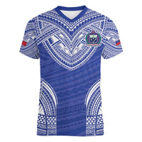 Manu Samoa Pacific Samoa Rugby Custom Women V-Neck T-Shirt Polynesian Pattern