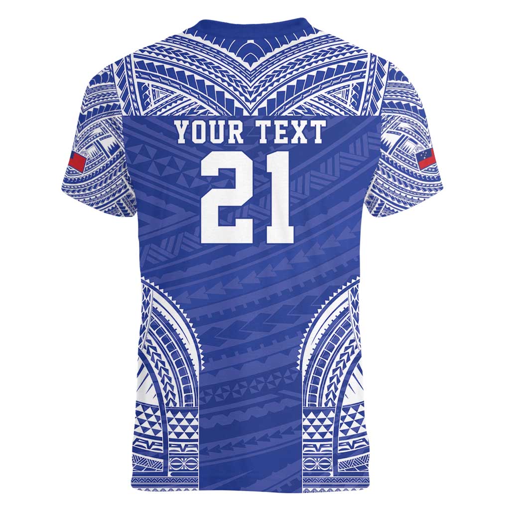 Manu Samoa Pacific Samoa Rugby Custom Women V-Neck T-Shirt Polynesian Pattern