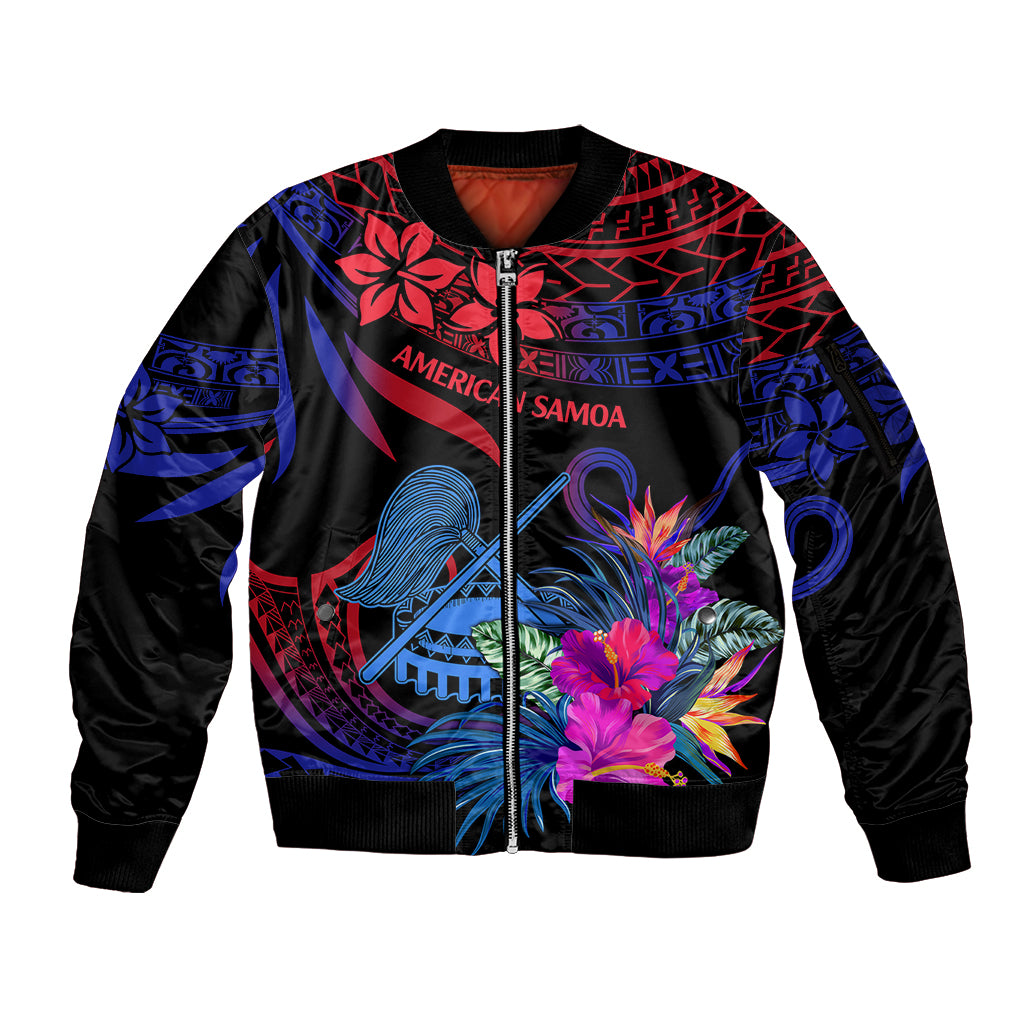 American Samoa Sleeve Zip Bomber Jacket Manu'a Cession Day Polynesian Tribal LT9 Unisex Gradient Blue - Polynesian Pride
