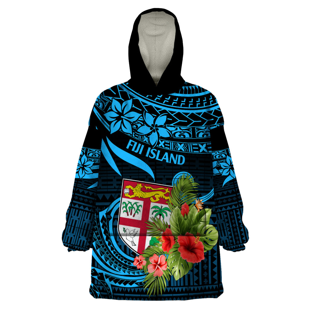 Fiji Islands Wearable Blanket Hoodie With Polynesian Tribal Happy National Day LT9 One Size Blue - Polynesian Pride