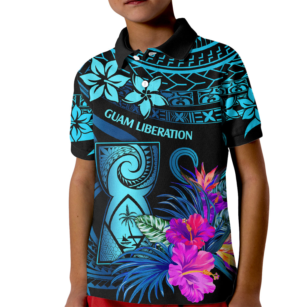 Polynesian Guam Kid Polo Shirt With Latte Stone Happy Liberation Day LT9 Kid Blue - Polynesian Pride